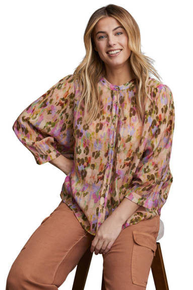 Tribal - Flowy Dolman Sleeve Blouse with Self-Covered Buttons