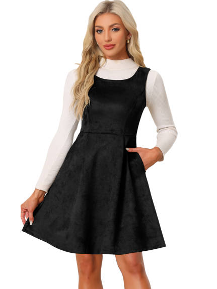 Allegra K - Sleeveless Faux Suede Pinafore Overall Dress