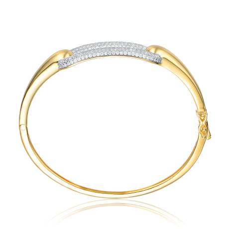 Genevive Sterling Silver 14k Gold Plated with Cubic Zirconia French Pave Geometric Link Bangle Bracelet