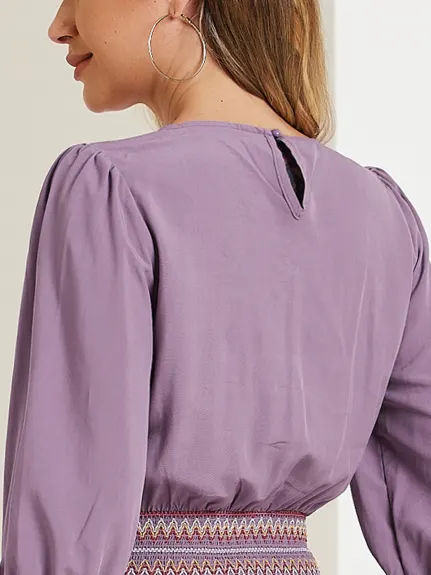 Allegra K- Peplum 3/4 Sleeve Smocked Waist Blouse