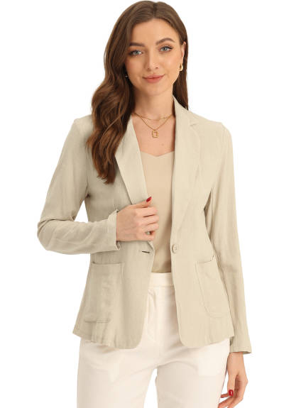 Allegra K - Notch Lapel One Button Linen Blazer