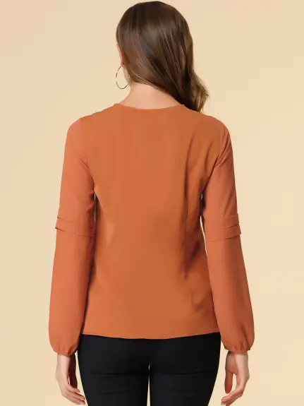 Allegra K- Long Sleeve Keyhole Neck Blouse Top