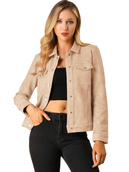 Allegra K- Faux Suede Trucker Motorcycle Jacket