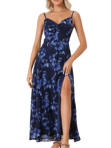 Allegra K- Sweetheart Neck Split Maxi Dress