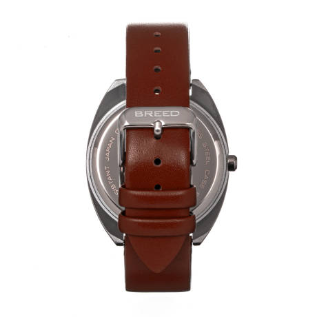 Breed - Victor Leather-Band Watch - Blue-Grey/Russet