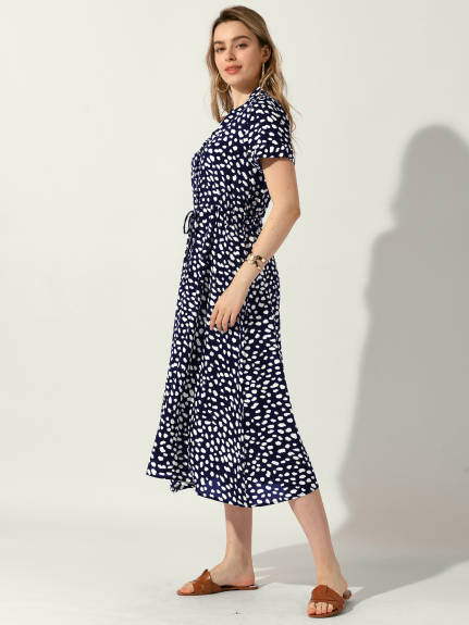 Allegra K- Floral V-Neck Short Sleeve Midi Dress