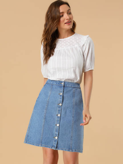 Allegra K- High Waist A-Line Denim Skirt