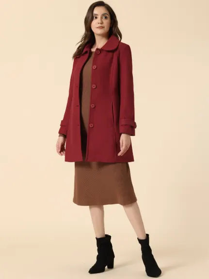 Allegra K- Peter Pan Collar Single Breasted Button Front Coat