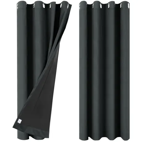 PiccoCasa- 100% Blackout Waterproof Grommet Curtains with Black Liner, 2 Panels Set 52 x 72 Inch