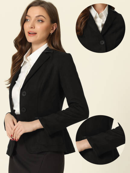 Allegra K - Faux Suede Lapel Button Down Blazer