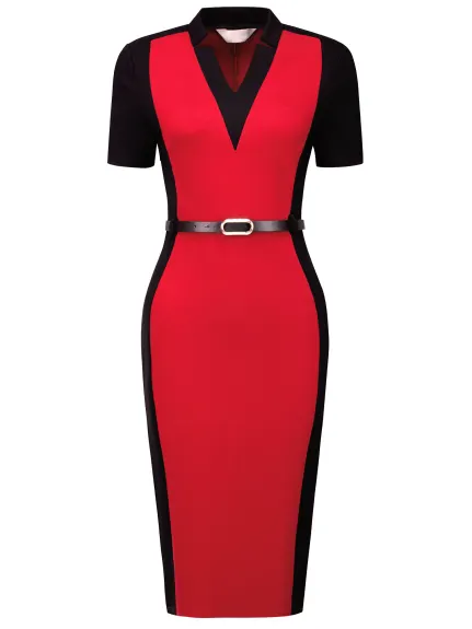 Hobemty- Contrast Color Pencil Sheath Dress