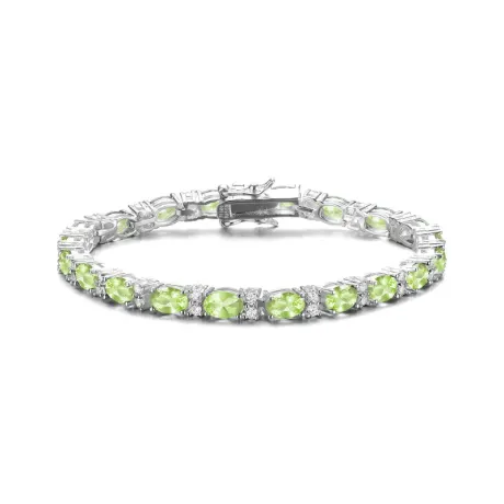Genevive Sterling Silver White Gold Plated Tennis Bracelet with Colored and Clear Oval Cubic Zirconia in Alternation