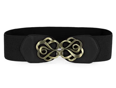 Allegra K- Metal Interlocking Buckle Stretch Band Cinch Belt