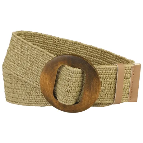 Allegra K- Wide Waist Stretch Woven Belt Wooden Buckle