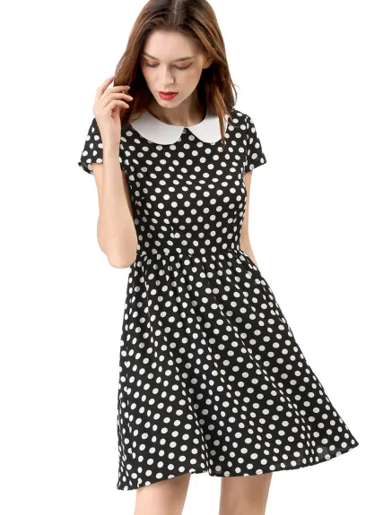 Allegra K- Peter Pan Collar Above Knee A-Line Dress