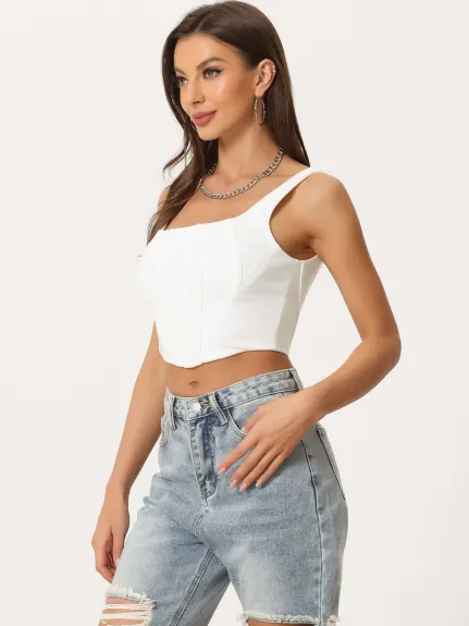 Allegra K- col carré Bustier Zip Top