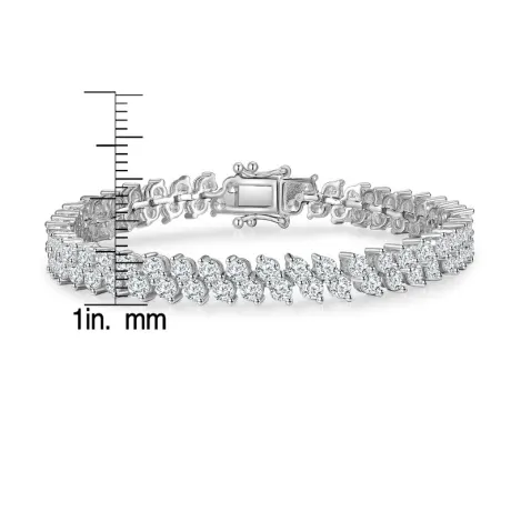 Genevive Sterling Silver with Clear Cubic Zirconia Icicle Cluster Double Row Tennis Bracelet