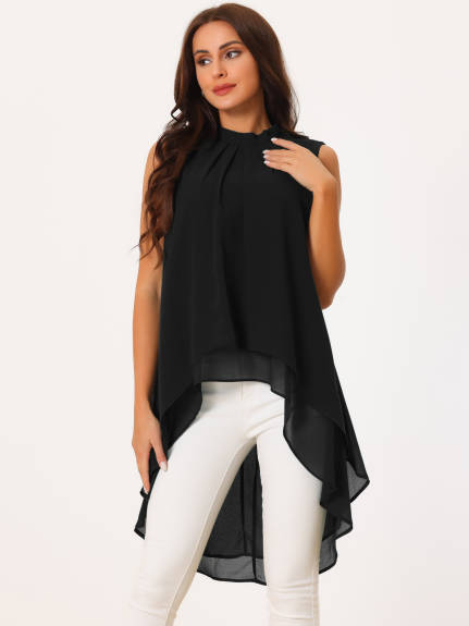 Allegra K- Tie Back Mock Neck Flowy Tops