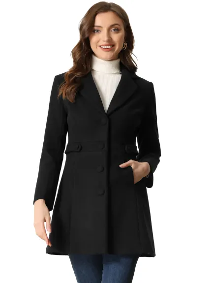 Allegra K - Notched Lapel Button Down Classic Overcoat