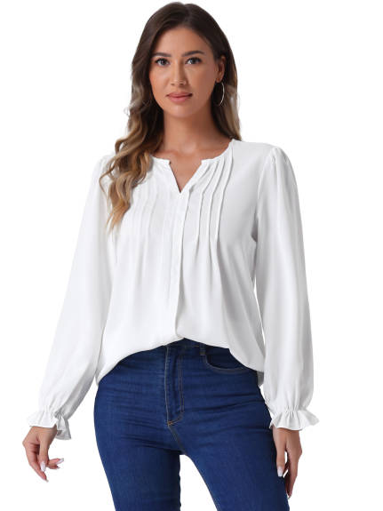 Allegra K - Blouse à manches longues plissée à encolure fendue