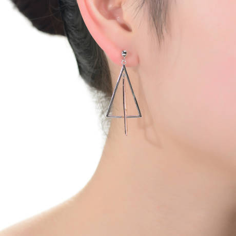 Genevive Sterling Silver Two-Tone Triangle Dangling Earrings