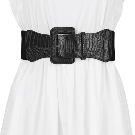 Allegra K- Elastic Waist Belt Rectangular Chunky Buckle