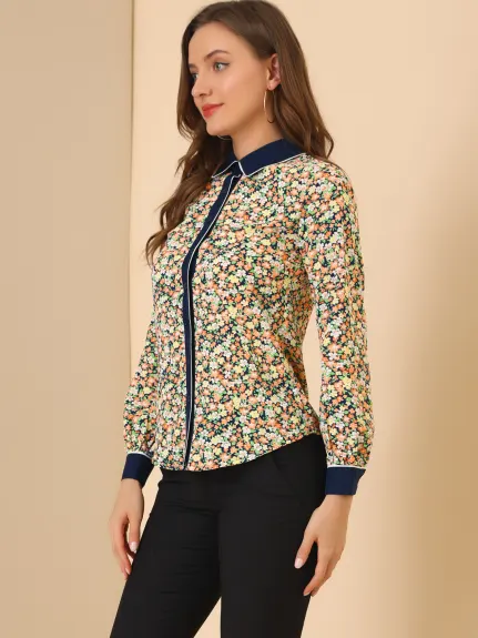 Allegra K- Floral Button up Contrast Color Shirt