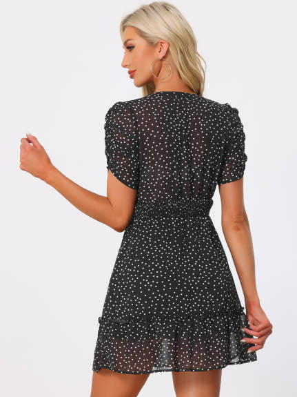 Allegra K - Polka Dots Summer Ruffle Mini Dress