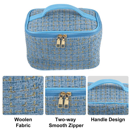 Unique Bargains- Travel Makeup Bag Organizer Case Woolen Plaid Pattern