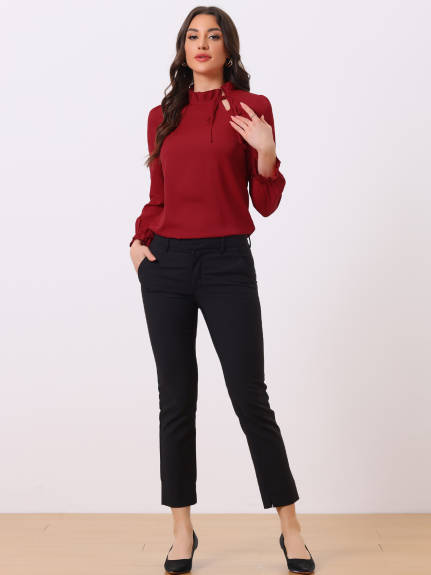 Allegra K - Elegant Tie Neck Long Sleeve Work Blouse