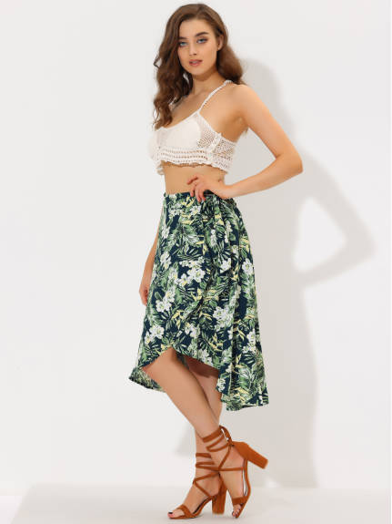 Allegra K- Floral Boho Wrap Midi Skirt