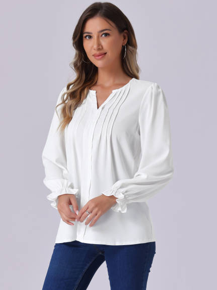 Allegra K - Blouse à manches longues plissée à encolure fendue