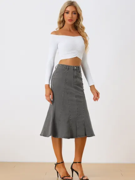 Allegra K- Fishtail Hem Bodycon Midi Denim Skirt