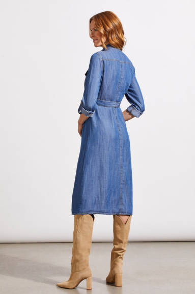 Tribal - Button Up Tencel Midi Dress with Roll-Up Sleeves