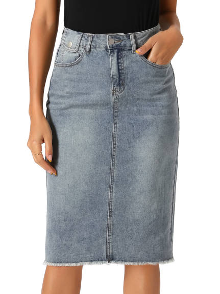 Allegra K- High Waist Back Slit Stretch Denim Skirt