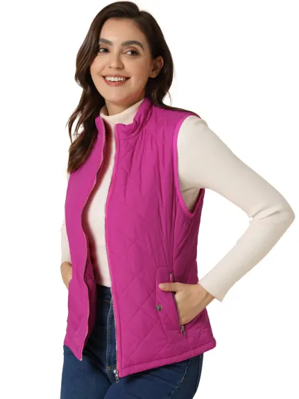 Allegra K- Gilet léger à col montant Gilet matelassé zippé