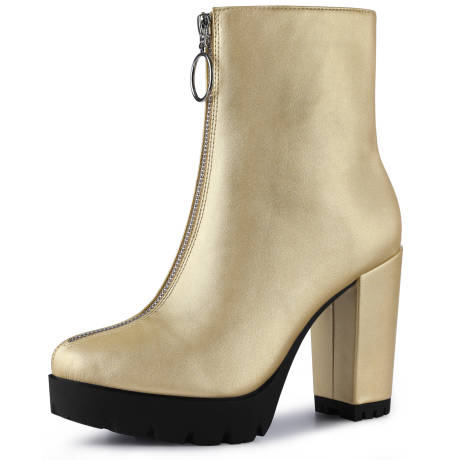 Allegra K - Platform Front Zip Chunky Heel Ankle Boots