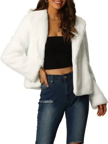 Allegra K- Cropped Notch Lapel Fluffy Coat