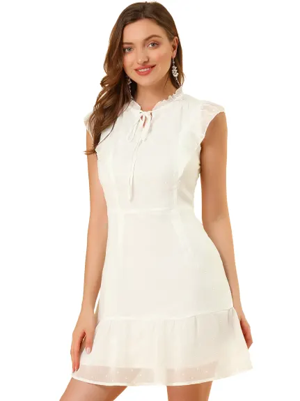 Allegra K- Swiss Dots Chiffon Ruffle Tie Neck Dress