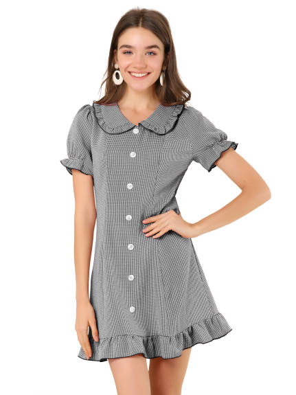 Allegra K- Plaid Gingham Ruffled Retro Peter Pan Collar Dress