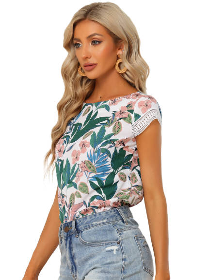 Allegra K- Tropical Boho Crochet Cap manches Tops