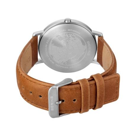 BERING - Montre ultra fine en titane pour homme de 29 mm en argent/marron