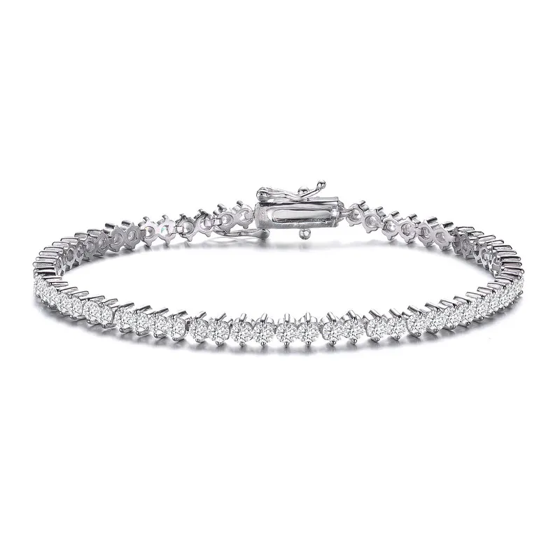 Genevive Sterling Silver White Gold Plated with Clear Round Cubic Zirconia Tennis Bracelet