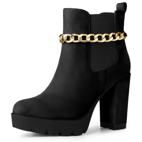 Allegra K- Platform Chain Decor Chunky High Heel Boots