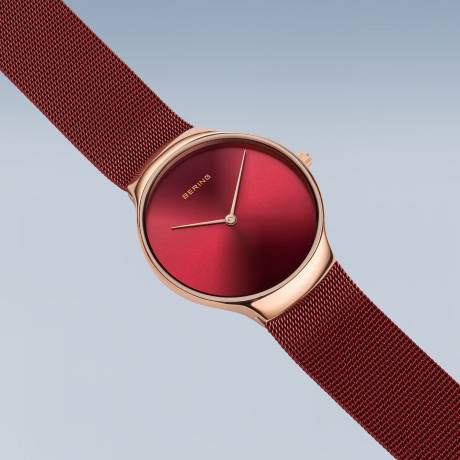 BERING - Montre caritative en acier inoxydable pour hommes de 38 mm en or rose/rouge