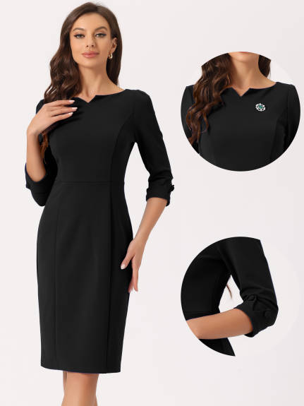 Allegra K- 3/4 Sleeve Sweetheart Neck Slim Pencil Dress