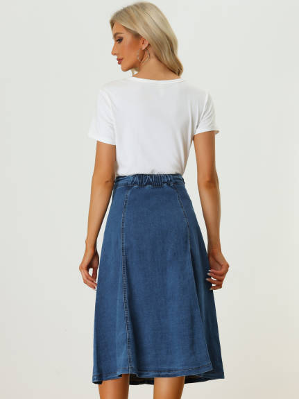 Allegra K- High Waist Buttons A-Line Midi Skirt