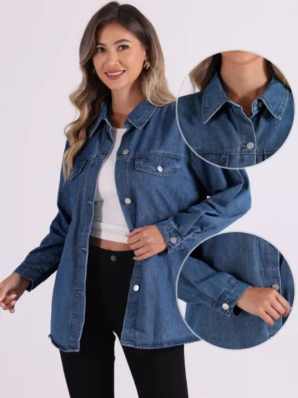 Allegra K - Veste en jean surdimensionnée à manches longues