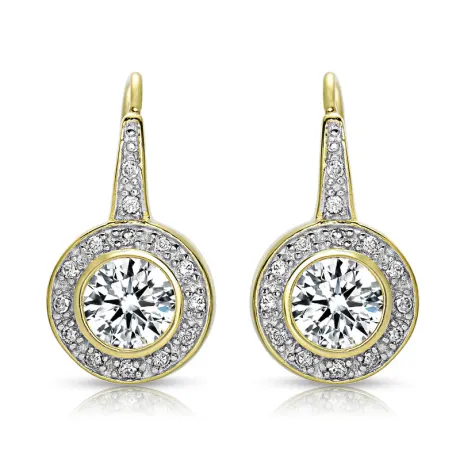 Genevive Sterling Silver with Round Colored Cubic Zirconia Drop Euro Earrings