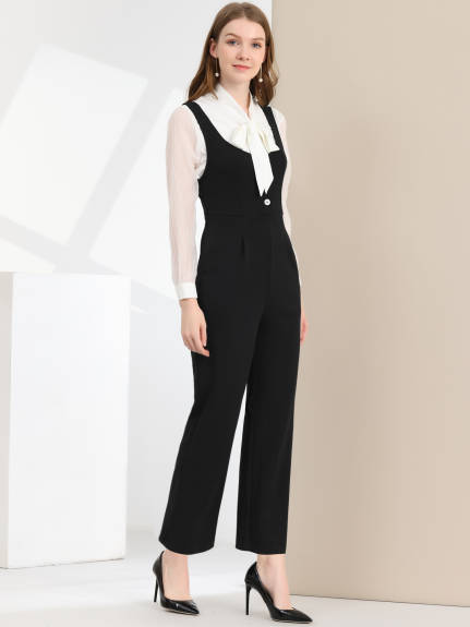 Allegra K - High Waist Wide Leg Pants Work Jumpsuit